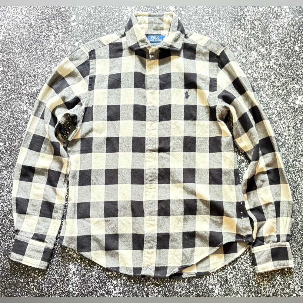 Polo by Ralph Lauren Black and Cream Checkered Casual Button Down Shirt